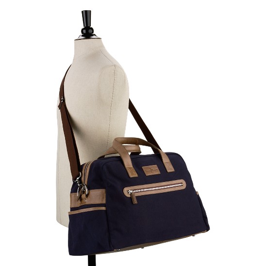 Cole Haan Merced Weekender Navy Canvas/Taupe Outlet Online