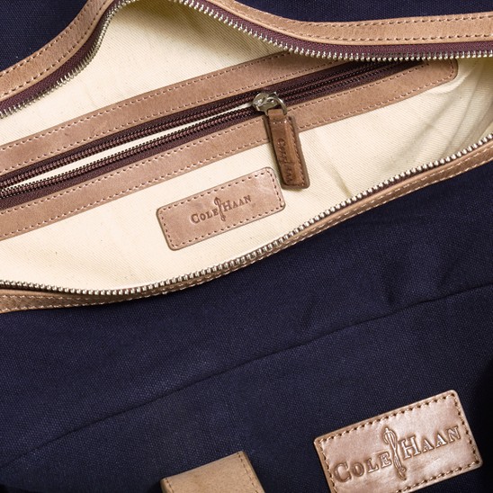 Cole Haan Merced Weekender Navy Canvas/Taupe Outlet Online