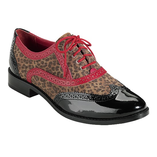 Cole Haan Skylar Oxford Black Patent/Leopard Print Canvas/Tango Red Outlet Online