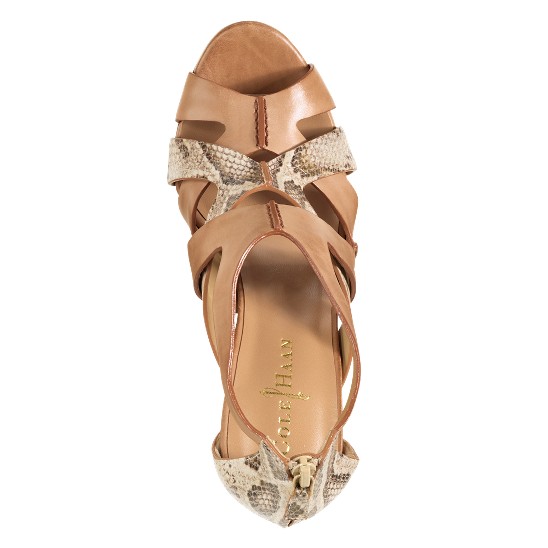 Cole Haan Air Kimry Open-Toe Wedge Sandalwood/Cream Snake Print Outlet Online
