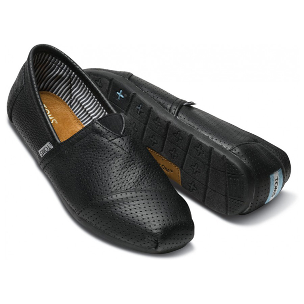 Toms Black Perforated Leather Men Classics Outlet Online