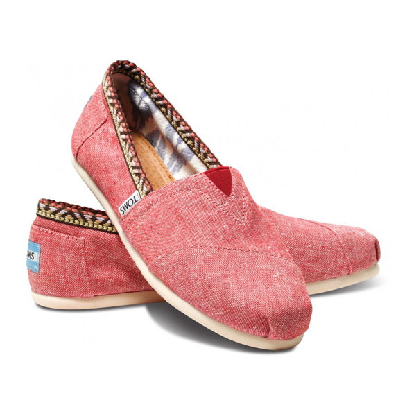 Toms Red Chambray Trim Women Classics Outlet Online
