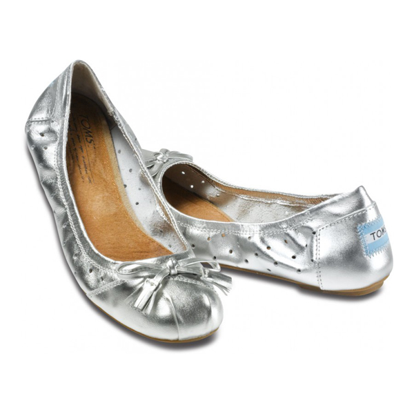 TOMS+ Perforated Metallic Silver Ballet Flats Outlet Online