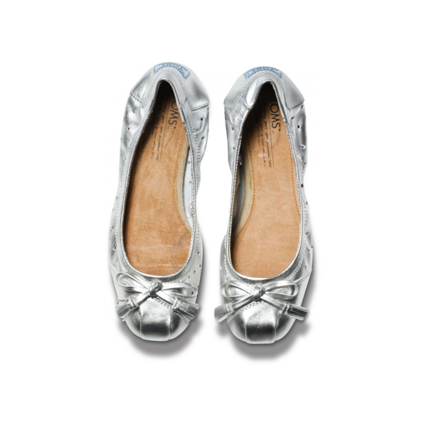 TOMS+ Perforated Metallic Silver Ballet Flats Outlet Online