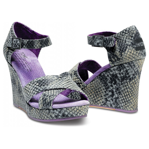 TOMS+ Grey Serpentine Women Strappy Wedges Outlet Online