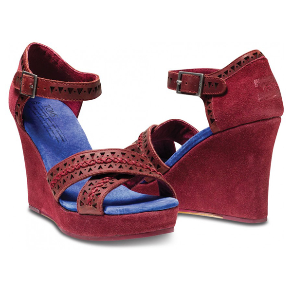 TOMS+ Oxblood Tooled Leather Women Strappy Wedges Outlet Online