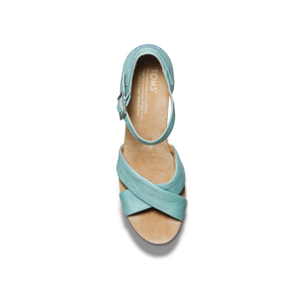 Toms Turquoise Metallic Linen Strappy Wedges Outlet Online