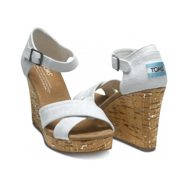 Toms Ivory Linen Women Strappy Wedges Outlet Online