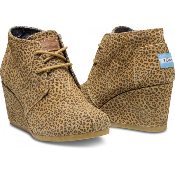 Toms Cheetah Suede Women Desert Wedges Outlet Online