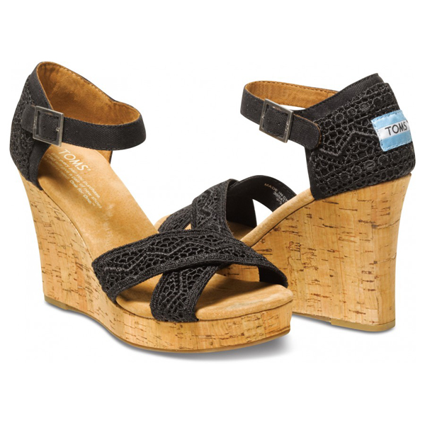 Toms Black Crochet Women Strappy Wedges Outlet Online