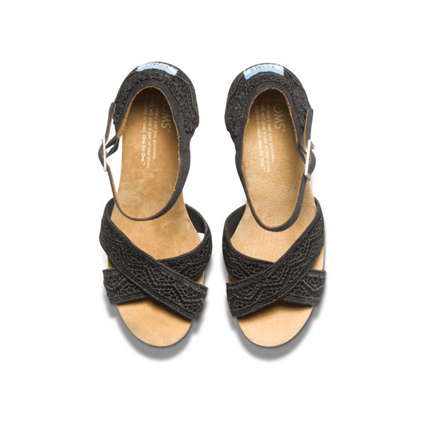 Toms Black Crochet Women Strappy Wedges Outlet Online